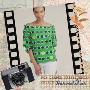 Trina Turk Silk Sunglass Print Off-The-Shoulder Blouse, Size Small